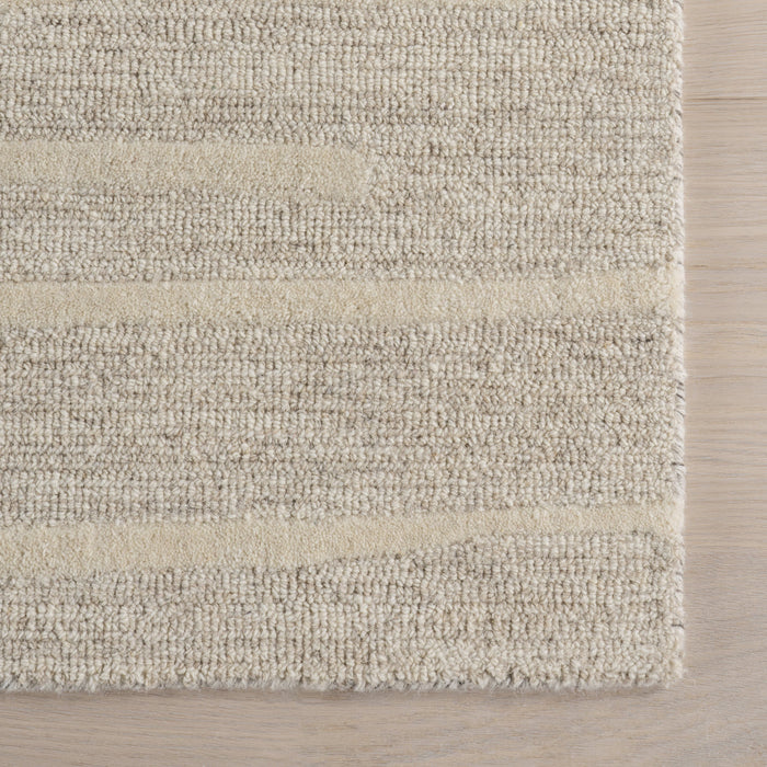 Handmade Striped Wool Rug in Beige for Home Decor