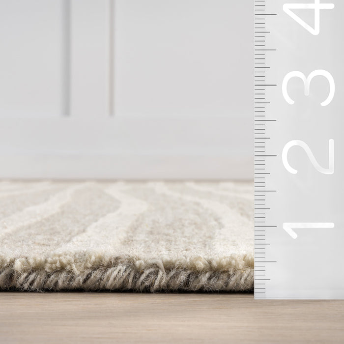 Handmade Striped Wool Rug in Beige for Home Decor