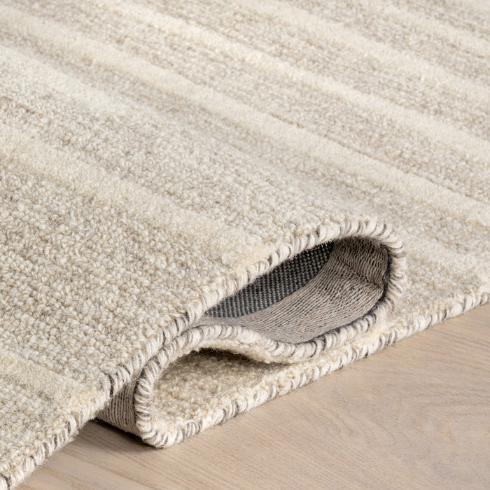 Handmade Striped Wool Rug in Beige for Home Decor