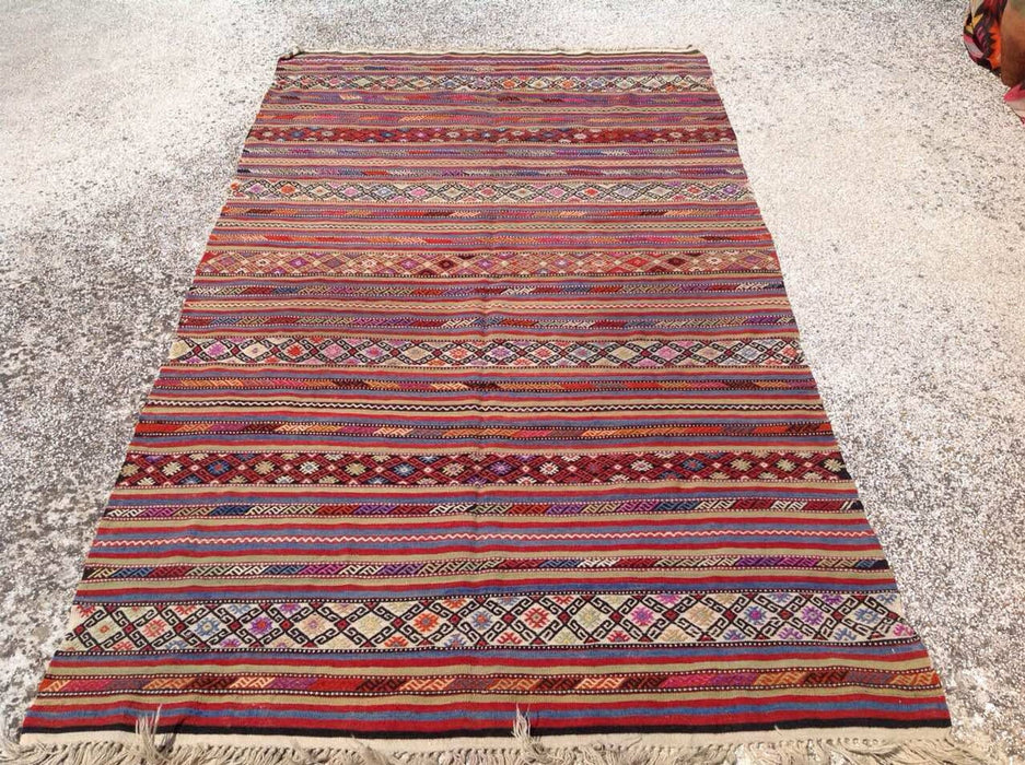 Tappeto Kilim tribale fatto a mano 284 cm x 160 cm Design turco vintage