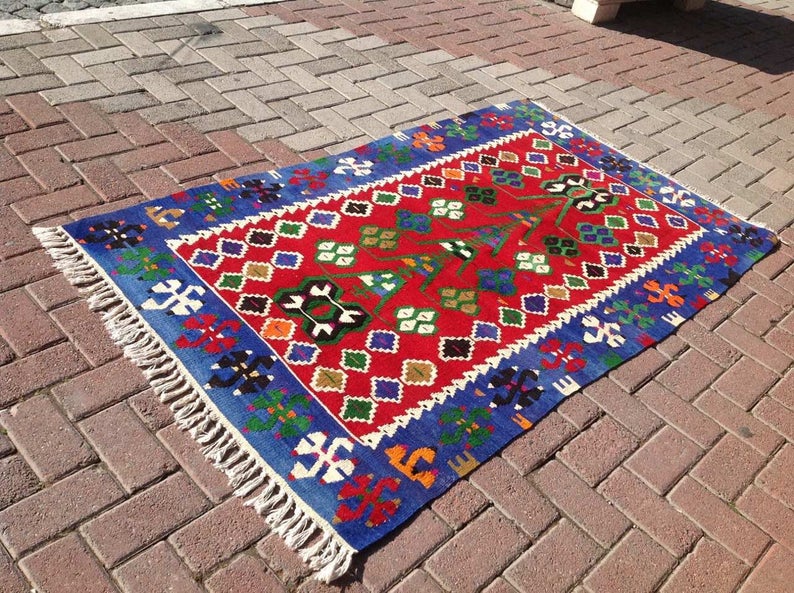 Handgemaakt Turks Kelim-tapijt 188 cm x 109 cm vintage design