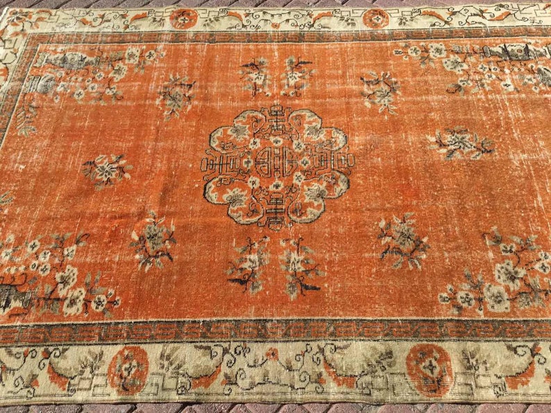 Handmade Turkish Oushak Area Rug 273cm x 180cm 1930s