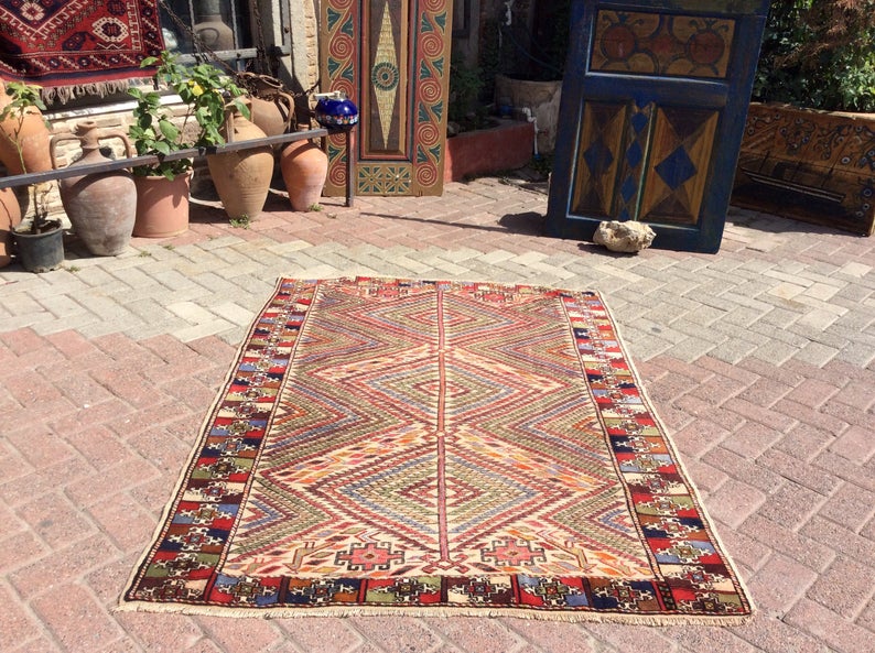 Handmade Turkish Oushak Rug 173cm x 124cm Vintage 1940s