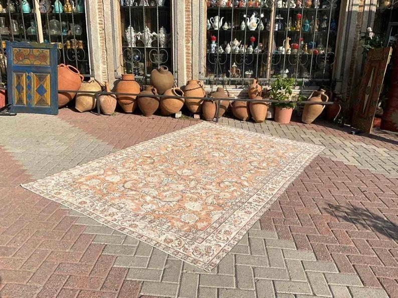 Handmade Turkish Oushak Rug 294cm x 191cm Antique Collectible