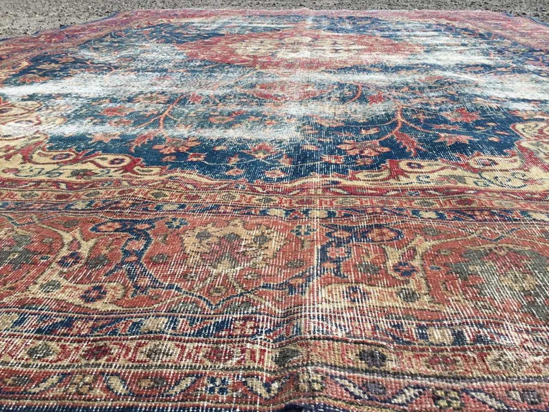 Handgemaakt Turks Oushak-tapijt 476 cm x 346 cm Vintage verzamelobject