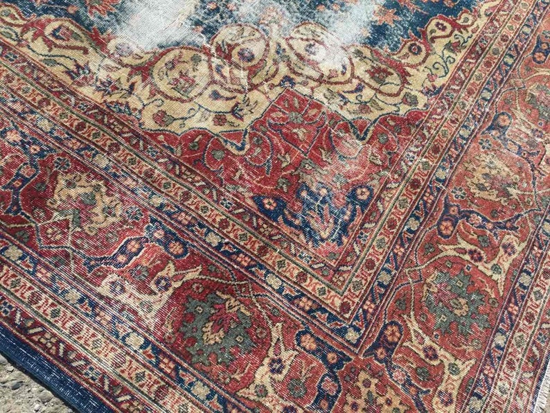 Handgemaakt Turks Oushak-tapijt 476 cm x 346 cm Vintage verzamelobject