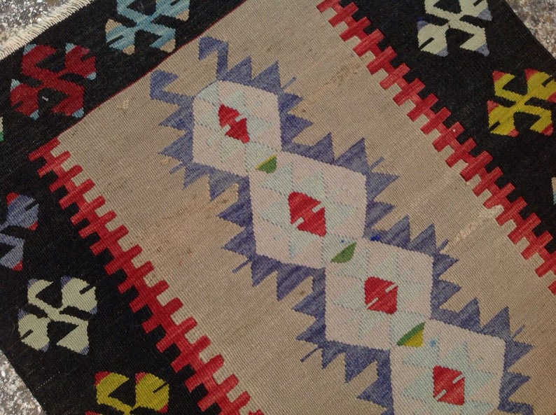 Handmade Vintage Kilim Rug 103cm x 87cm Wool from Turkey
