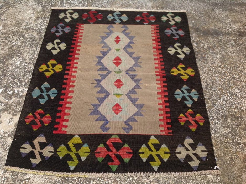 Handmade Vintage Kilim Rug 103cm x 87cm Wool from Turkey