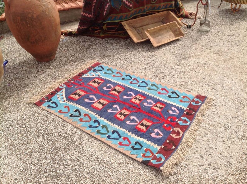 Handmade Vintage Kilim Rug 110cm x 77cm Wool