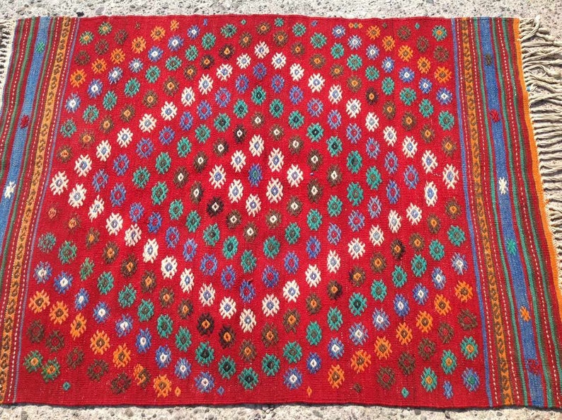 Handgemaakt vintage kelimkleed 119 cm x 88 cm wol-katoen