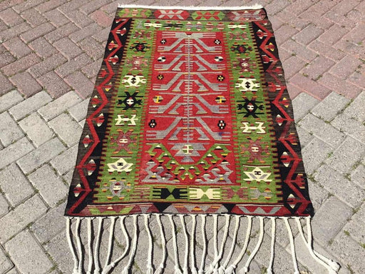 Handgemaakt vintage kelimkleed 136cm x 96cm wol-katoen