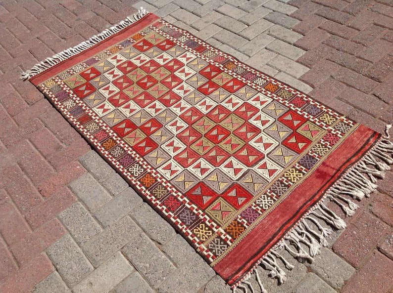 Tappeto Kilim vintage fatto a mano, 160 cm x 86 cm, dal design unico