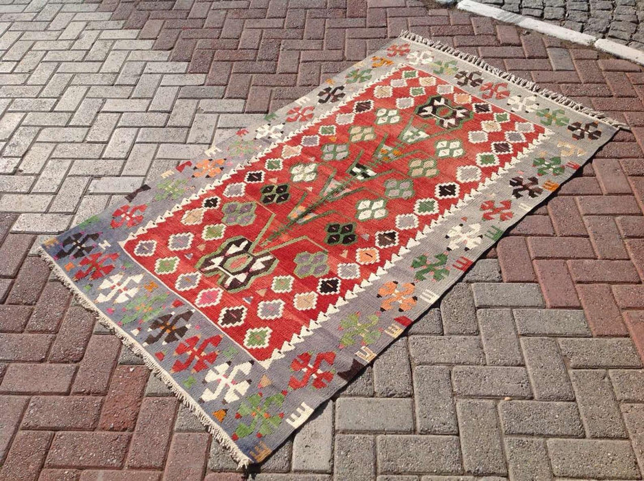 Handgemaakt vintage kelimkleed 185cm x 109cm wol-katoen