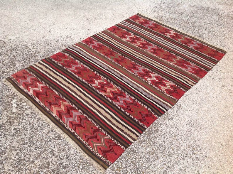 Handmade Vintage Kilim Rug 203 cm x 139 cm Striped Design