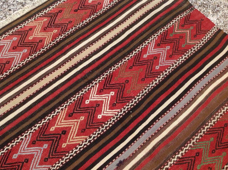 Handmade Vintage Kilim Rug 203 cm x 139 cm Striped Design