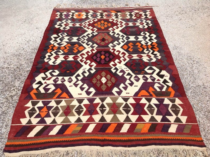 Handmade Vintage Kilim Rug 254cm x 157cm Striped Design