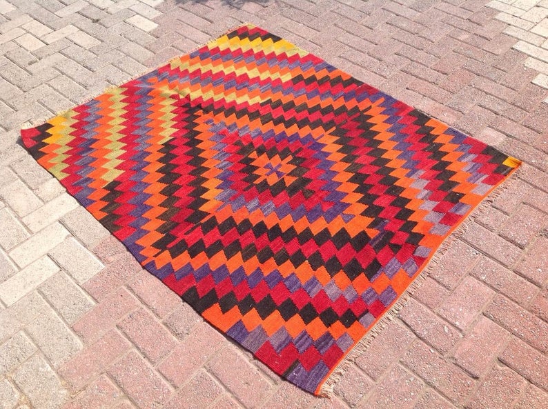 Handmade Vintage Kilim Rug 86cm x 61cm Unique Design