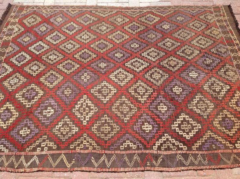 Handmade Vintage Striped Kilim Rug 208cm x 155cm