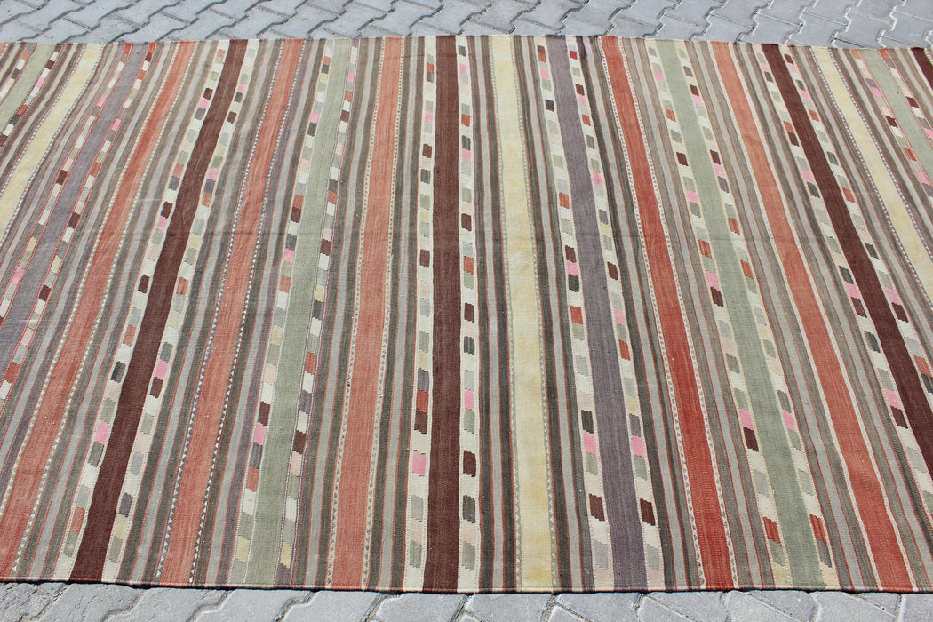 Handgemaakt Vintage Turks Kelim-tapijt 184 x 355 cm