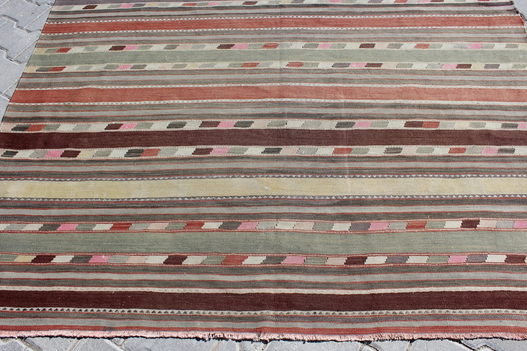 Handgemaakt Vintage Turks Kelim-tapijt 184 x 355 cm