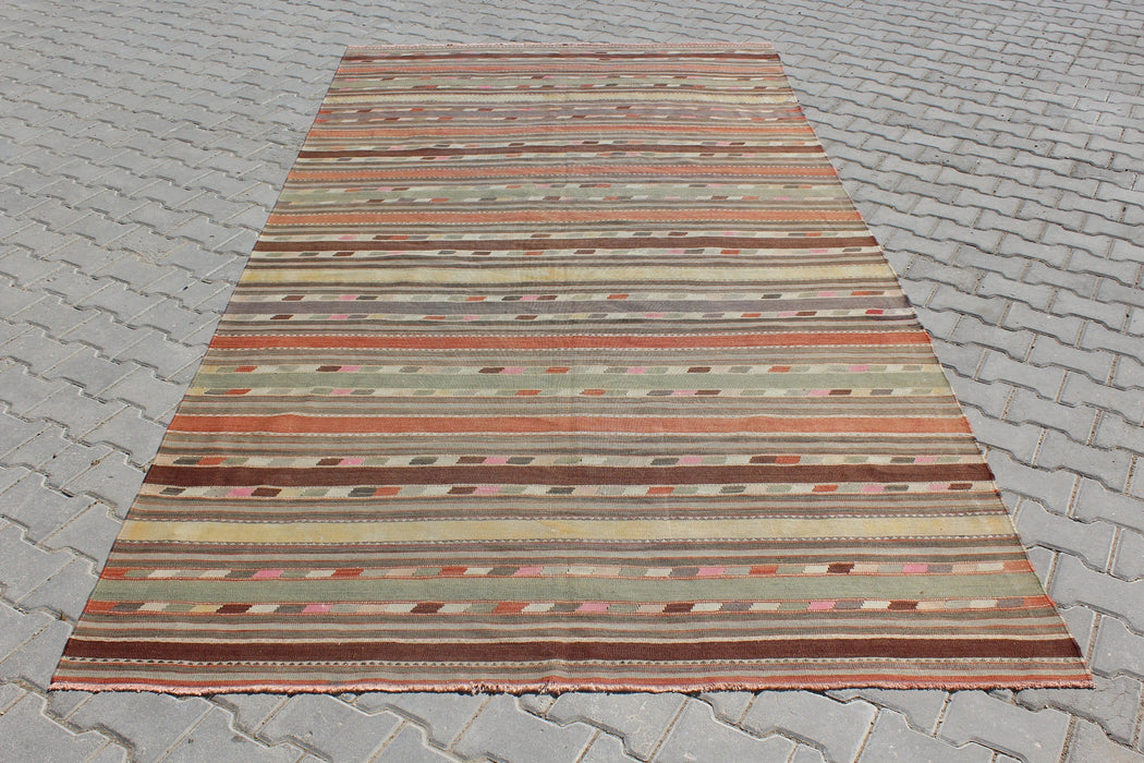 Handgemaakt Vintage Turks Kelim-tapijt 184 x 355 cm