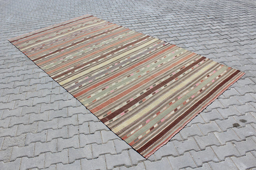 Handgemaakt Vintage Turks Kelim-tapijt 184 x 355 cm