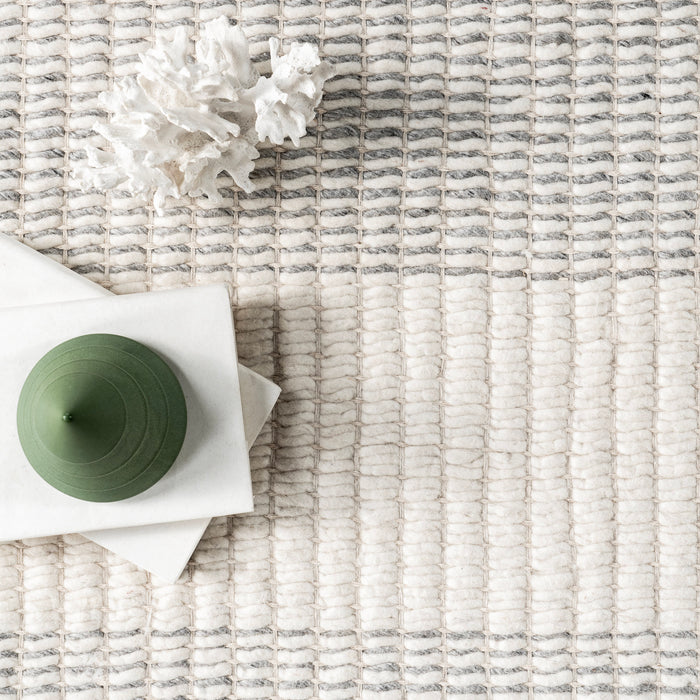 Handmade Wool Area Rug 152x244 cm Striped Design Ivory