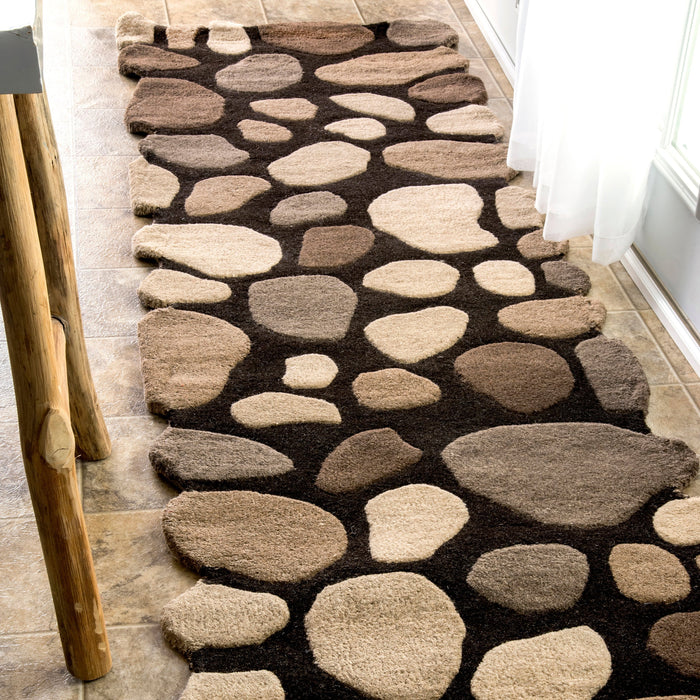 Handmade Wool Pebbles Cobblestone Area Rug Natural Design