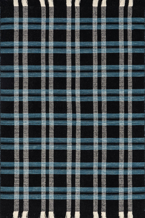 Handwoven Black Plaid Fringed Area Rug 150x90 cm