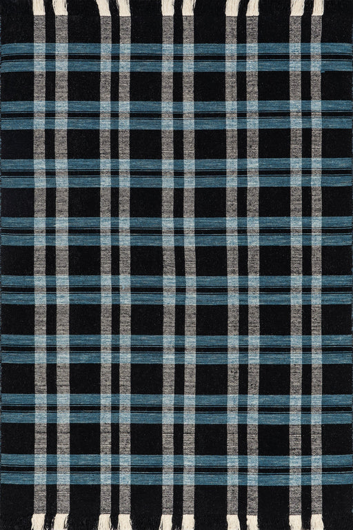 Handwoven Black Plaid Fringed Area Rug 150x90 cm