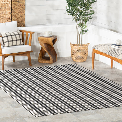 Handwoven Black Stripe Indoor Outdoor Rug 160x230 cm