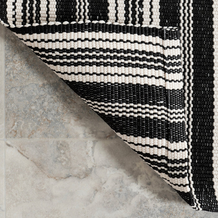 Handwoven Black Stripe Indoor Outdoor Rug 160x230 cm