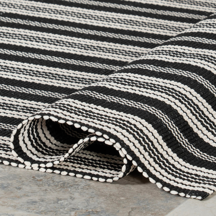 Handwoven Black Stripe Indoor Outdoor Rug 160x230 cm