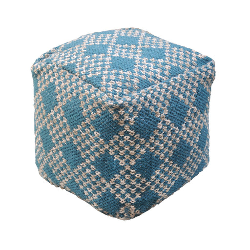 Handwoven Blue Beige Pouf For Indoor Outdoor Use