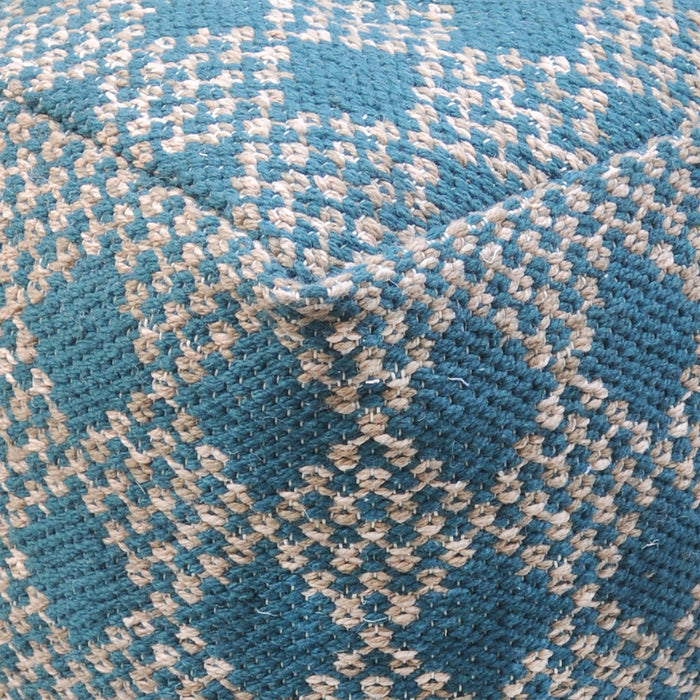 Handwoven Blue Beige Pouf For Indoor Outdoor Use