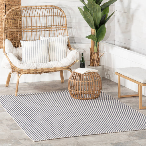 Handwoven Blue Pinstripe Indoor Outdoor Rug 120x180 cm