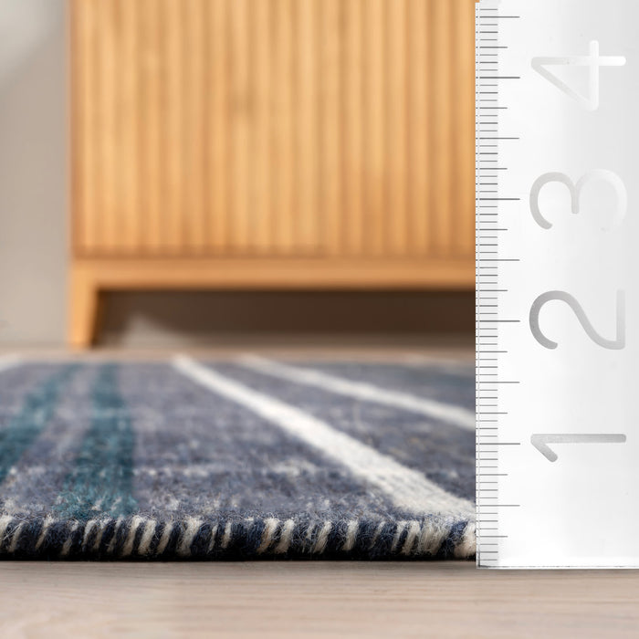 Handwoven Blue Plaid Fringed Area Rug 150x90 cm