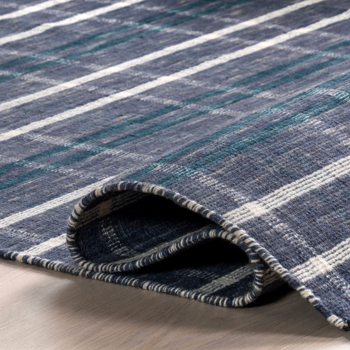 Handwoven Blue Plaid Fringed Area Rug 150x90 cm