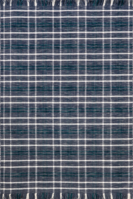 Handwoven Blue Plaid Fringed Area Rug 150x90 cm