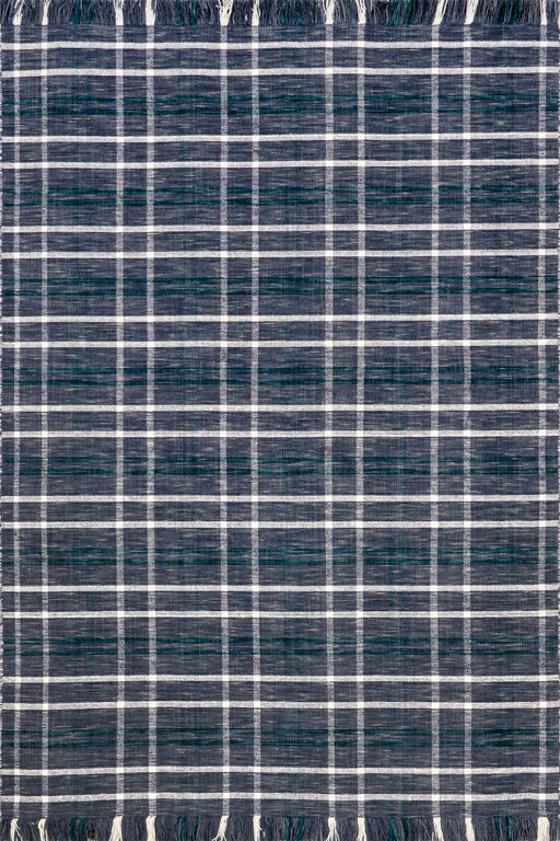 Handwoven Blue Plaid Fringed Area Rug 150x90 cm