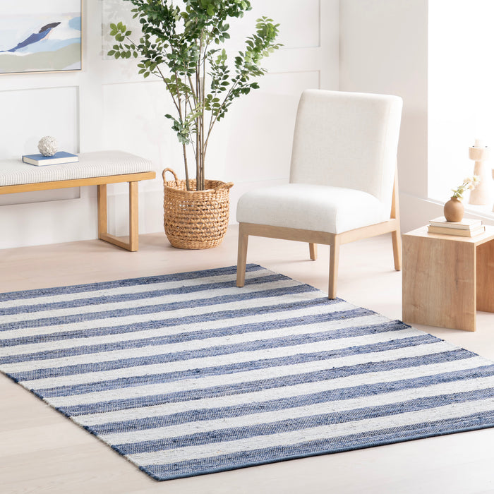 Tappeto di stracci di cotone a righe blu intrecciato a mano per la decorazione Home 