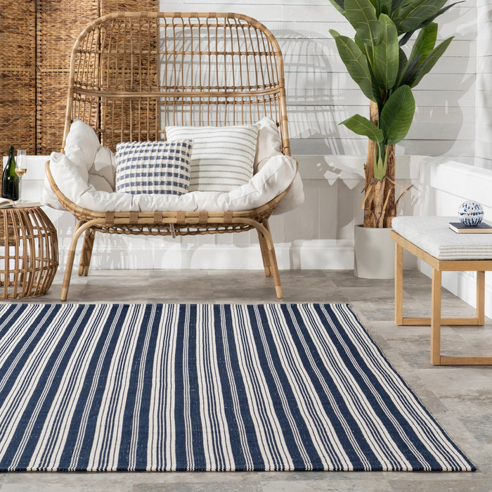 Handwoven Blue Striped Indoor Outdoor Rug 60x90 cm