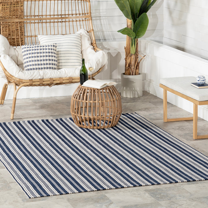 Handwoven Blue Striped Rug for Indoor and Outdoor Use