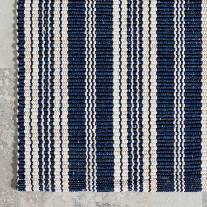 Handwoven Blue Striped Rug for Indoor and Outdoor Use