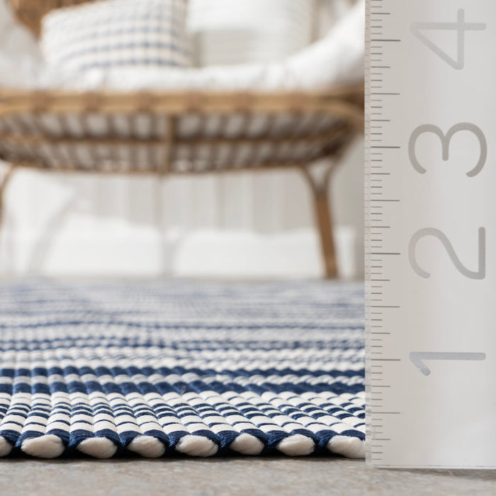 Handwoven Blue Striped Rug for Indoor and Outdoor Use