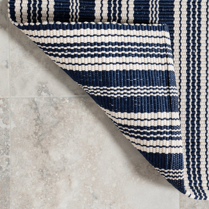 Handwoven Blue Striped Rug for Indoor and Outdoor Use