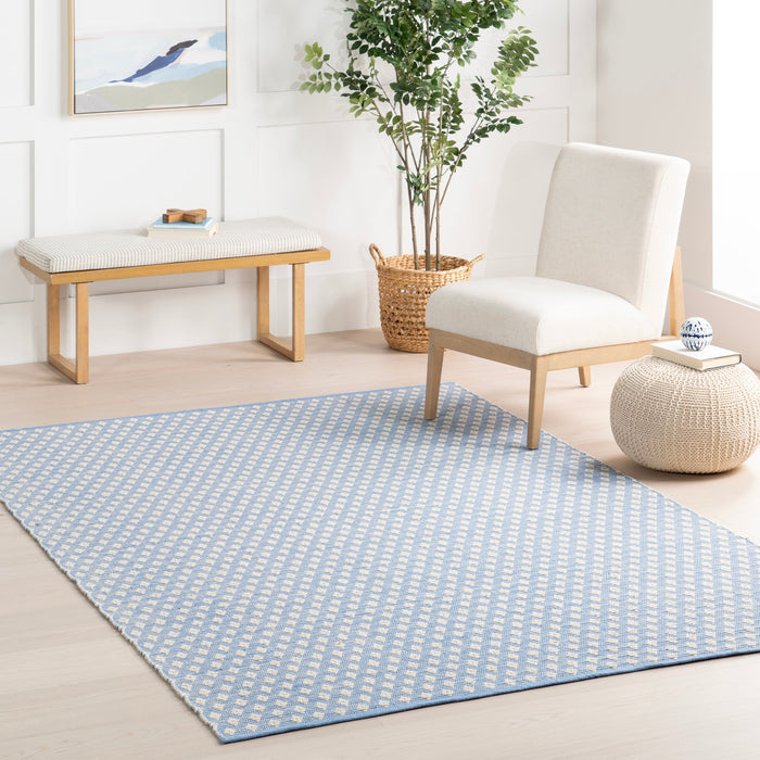Handwoven Cotton Rug With Diamond Pattern In Blue 160x230 cm