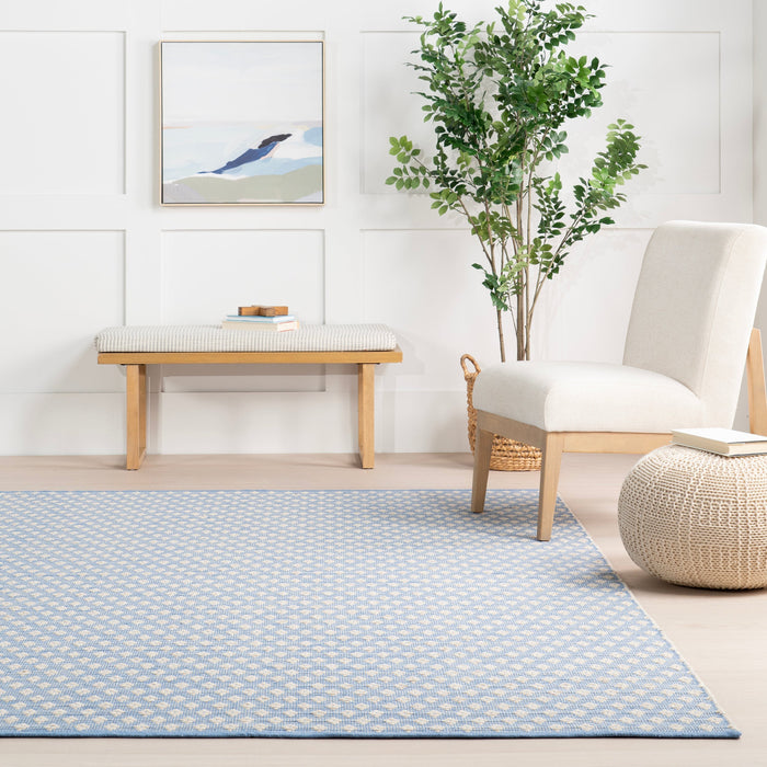 Handwoven Cotton Rug With Diamond Pattern In Blue 160x230 cm