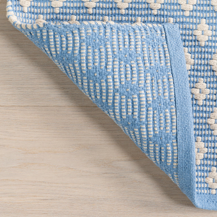 Handwoven Cotton Rug With Diamond Pattern In Blue 160x230 cm