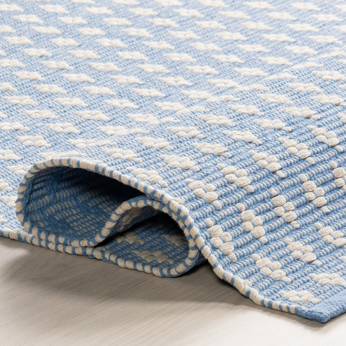 Handwoven Cotton Rug With Diamond Pattern In Blue 160x230 cm